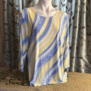 JM Collection Yellow and White Graphic Blouse